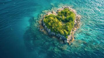 a forma di cuore isola nel il oceano foto