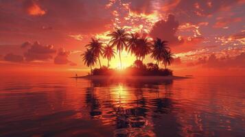 maestoso tramonto con palma alberi e isola nel oceano foto