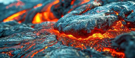 ai generato immergere te stesso nel il maestoso spettacolo di della natura furia come ardente lava flussi a partire dal il profondità di il terra foto