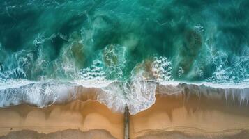 ai generato aereo Visualizza di spiaggia e oceano foto