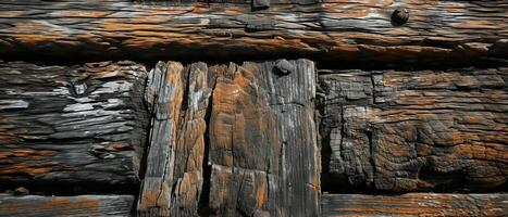 ai generato vivido textures di logoro di legno tavole con nodi, grano modelli, e rustico fascino foto