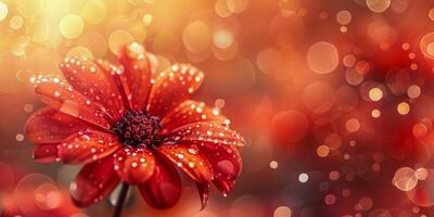 ai generato scarlatto fioritura con rugiada goccioline su petali a alba foto