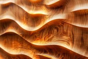 ai generato il dolce curve di legna bagnata nel un' caldo luce, evocando un' senso di biologico movimento e naturale bellezza foto