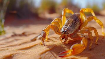 scorpione osservando dintorni su sabbioso terreno foto