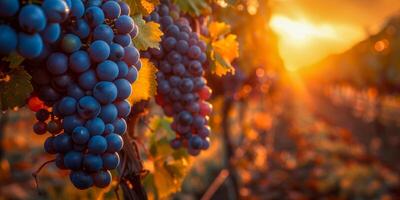 tramonto splendore su vigneto uva pronto per raccogliere significare vino coltivazione foto