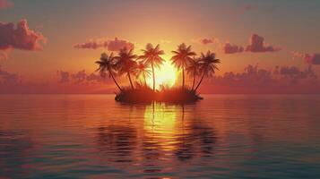 tramonto al di sopra di tropicale isola con palma alberi foto