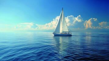 barca a vela galleggiante su superiore di un' corpo di acqua foto