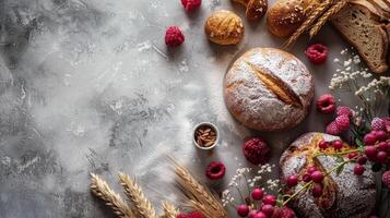 un' gruppo di pane su un' tavolo foto