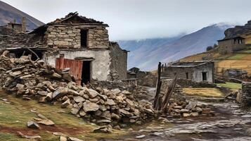 decomposizione villaggio casa in mezzo natura selvaggia foto