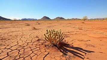 sterile terra tratteggiata con spinoso cactus foto