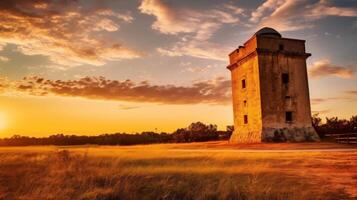 forte Torre bagnata nel d'oro ora leggero foto