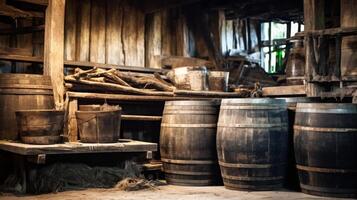 antico di legno barile distilleria interno foto