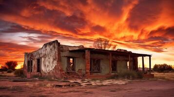 adobe Casa ardente tramonto foto