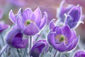 fiori di il windflower o pulsatilla patene. primo primavera fioritura fiore foto