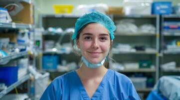 sorridente infermiera fornire eccellente Salute cura Servizi nel ospedale foto