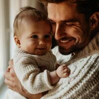 amorevole momento fra padre e infantile adatto per famiglia prodotti pubblicità foto