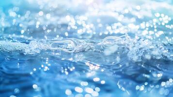 acqua blu onde su il superficie increspature sfocato defocus sfocato trasparente blu colorato chiaro calma acqua superficie struttura con spruzzo e bolle acqua onde con splendente modello TE foto