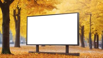 vuoto orizzontale tabellone per pubblicità su sfocato autunno giardino sfondo foto