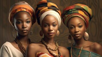 gruppo di africano donne nel foulard. moda foto. foto