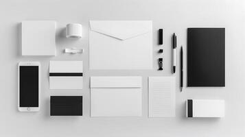 aziendale Stazionario impostato modello a bianca strutturato carta sfondo. foto
