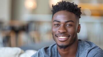 un' uomo con un' Sorridi su il suo viso foto