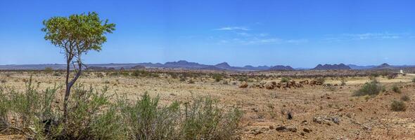 panorama al di sopra di il namibiano deserto paesaggio vicino twyfelfontein durante il giorno foto