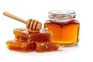 miele con Favo isolato su bianca sfondo.. foto