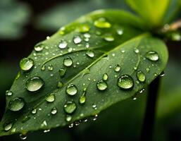 vicino su tiro di un' alto contrasto verde foglia con acqua goccioline foto