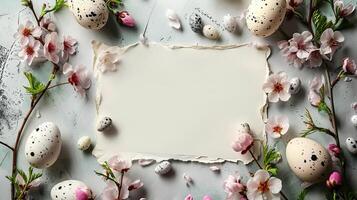 contento Pasqua concetto. semplice primavera Pasqua modello, saluto carta, striscione. superiore Visualizza con copia spazio foto