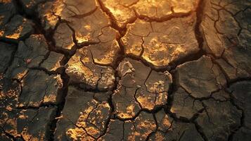 globale riscaldamento concetto. morto albero sotto caldo tramonto siccità Cracked deserto paesaggio foto