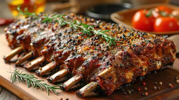 un' grande tagliare di carne riposo su un' di legno taglio tavola foto