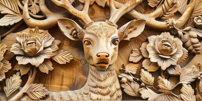 dettagliato di legno cervo scultura. orgoglioso posizione e bene artigianato ai Immagine foto