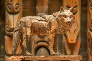 maestoso di legno lupo scultura artigianale con intricato dettagli e un' orgoglioso posizione ai Immagine foto