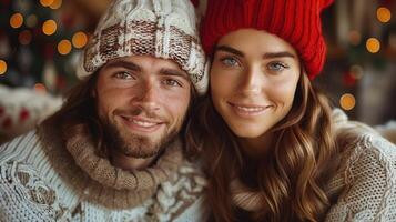 un' uomo e un' donna nel inverno cappelli in piedi insieme foto