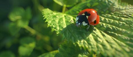 coccinella su foglia verde foto