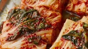avvicinamento di speziato kimchi cavolo foto