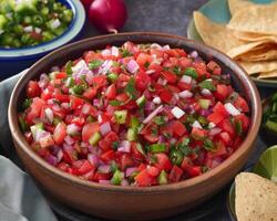 tradizionale pico de gallo nel argilla ciotola foto