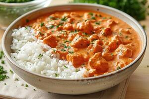 pollo tikka curry nel il cucina tavolo professionale pubblicità cibo fotografia foto