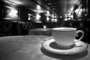 mattina caldo tazza di caffè nel il bar tavolo professionale pubblicità cibo fotografia foto