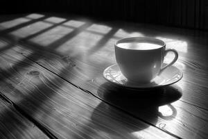 mattina caldo tazza di caffè nel il bar tavolo professionale pubblicità cibo fotografia foto