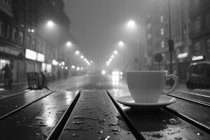 mattina caldo tazza di caffè nel il bar tavolo professionale pubblicità cibo fotografia foto