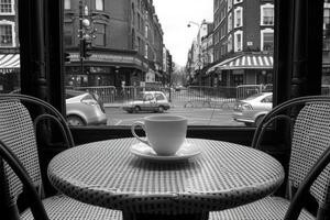 mattina caldo tazza di caffè nel il bar tavolo professionale pubblicità cibo fotografia foto