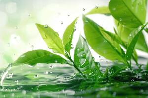 fresco verde tè con tè le foglie nel il acqua foto