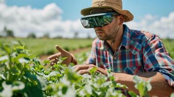 tiro di Augmented la realtà ar bicchieri empowering agricoltori con vero tempo dati sovrapposizioni su il campo foto