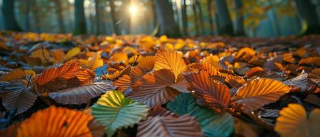 autunno le foglie nel mattina leggero foto