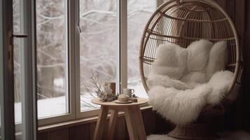 accogliente vivente camera, inverno interno foto