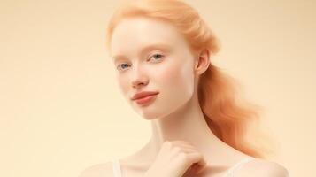 ritratto di sereno albino donna con d'oro tonalità Perfetto per cura della pelle Annunci foto