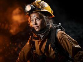 femmina minatore a opera avvicinamento. donna carriera concetto foto