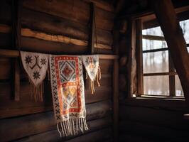 montagna pensione nel il rumeno campagna. autentico interno di un' di legno Casa foto