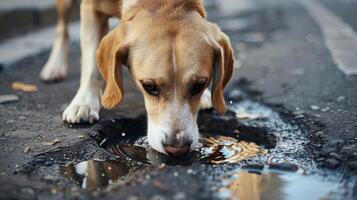 città animali domestici idratazione, cane comportamento scena su urbano strade foto